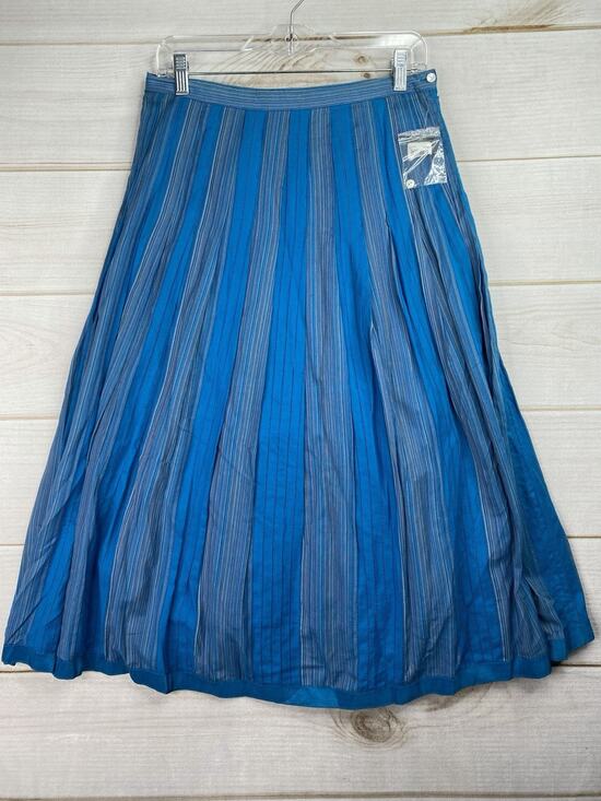 Rafaella Dresses & Skirts - Rafaella Skirt 6 Blue Turquoise Pin Tucked Striped A Line Midi 100% Cotton NWT